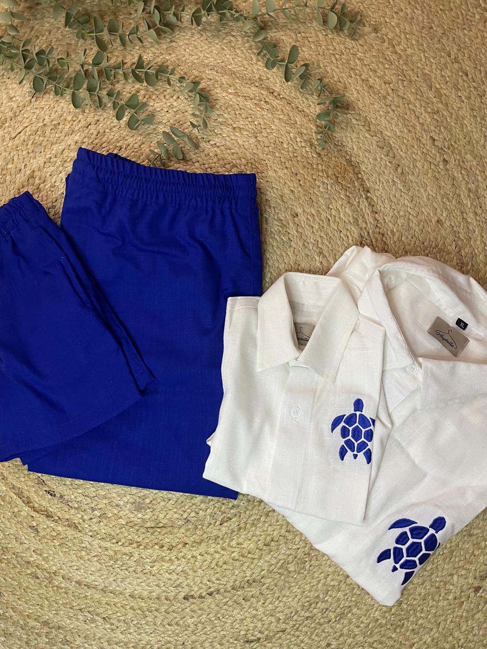 Mommy & Me Linen Set – Stylish Matching Wear Royal blue with white